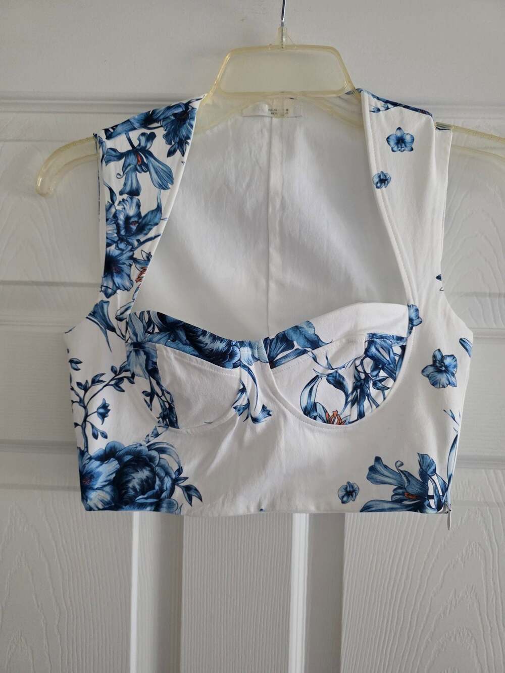 Zara Blue White Floral Printed Crop Top Sweetheart Bustier Corset Size S